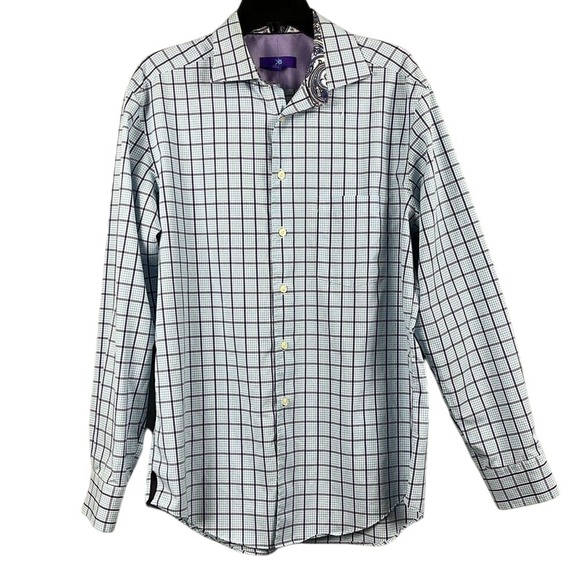 Egara Mens Long Sleeve Button Up Shirt Size Large‎ 16-16.5 Blue Purple White - Picture 1 of 6